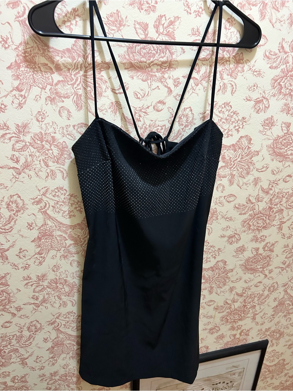 Y2K Rampage Black Strappy Slip Dress with Glittery Dot Detail